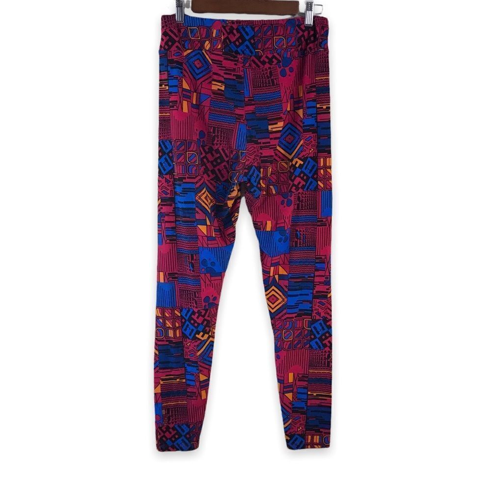 LuLaRoe abstract print leggings red, blue, yellow, black, Tall & Curvy